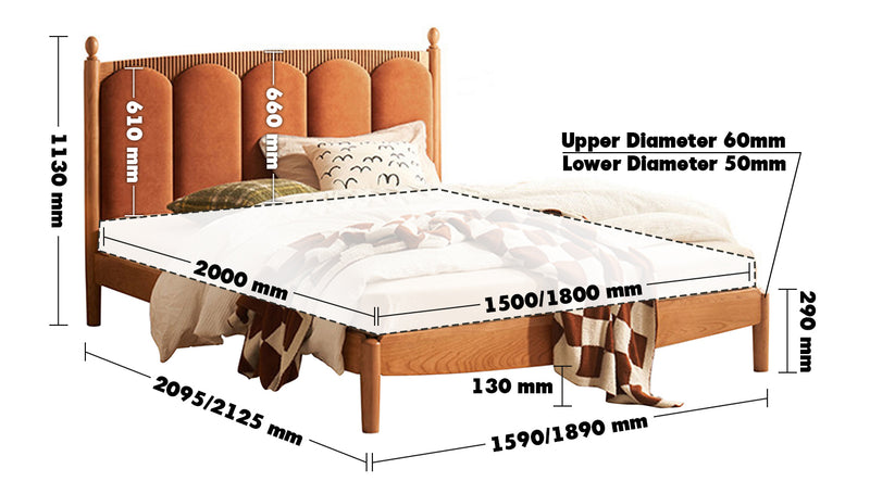 Scandinavian Wood Bed Frame CHERRY RADIANT Size Chart
