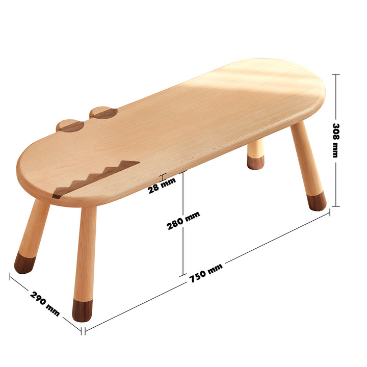 Scandinavian Wood Kids Bench GATOR Size Chart