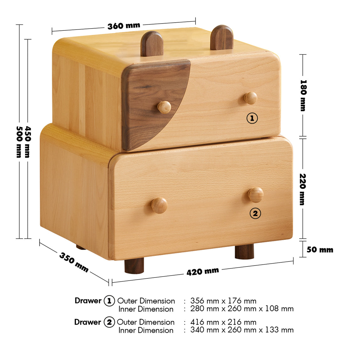 Scandinavian Wood Kids Side Table MOMO Size Chart