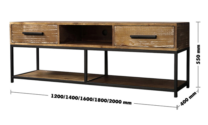 Industrial Pine Wood TV Console CLASSIC PINE Size Chart