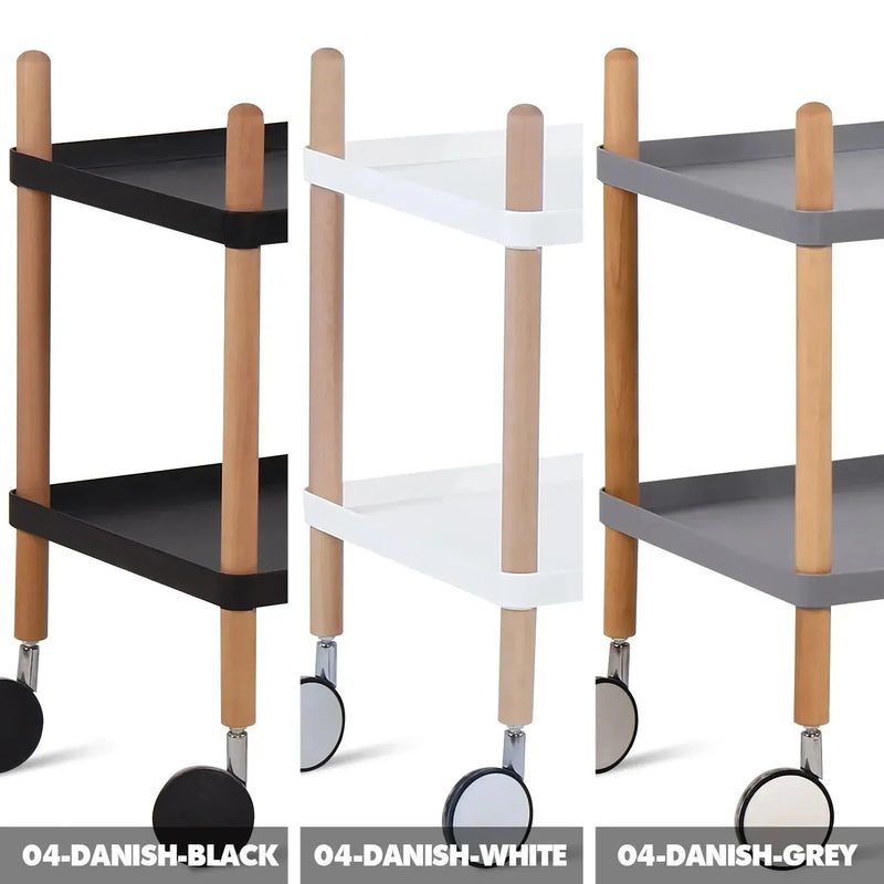 Modern plastic wheeled trolley side table danish 2 color swatches.