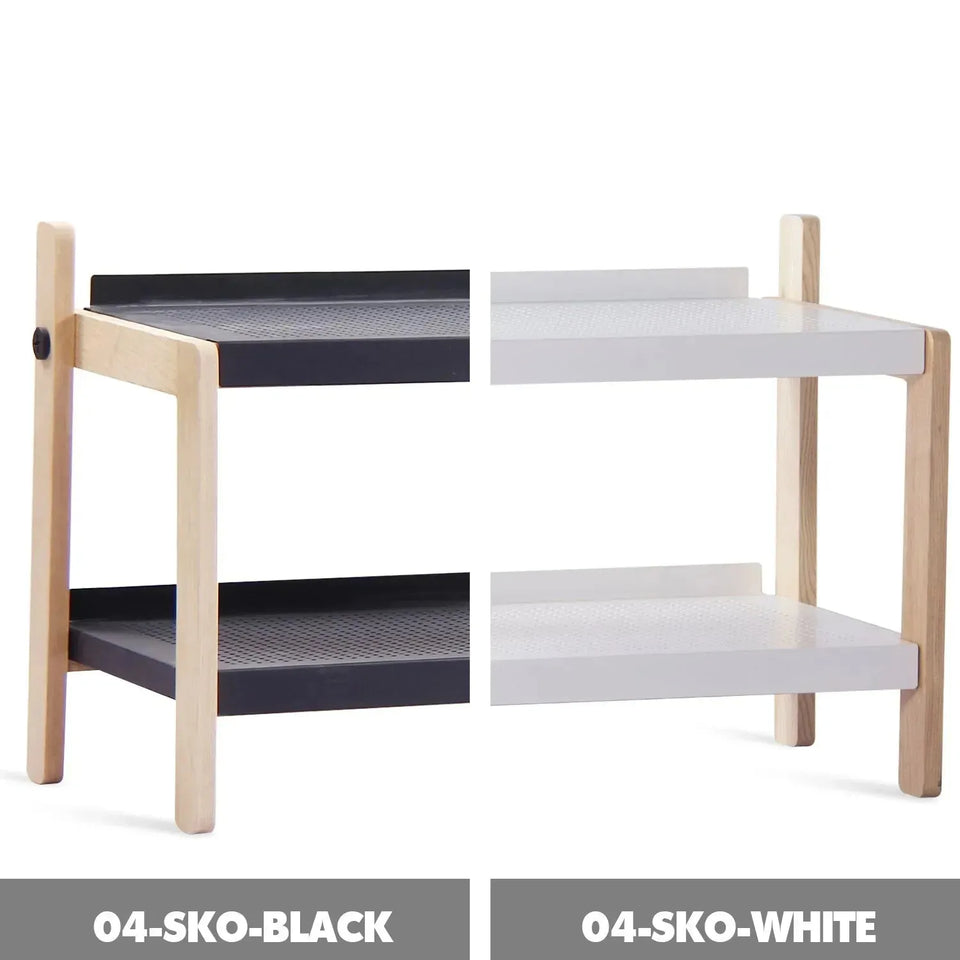 Modern steel shoe shelf sko 2 color swatches.