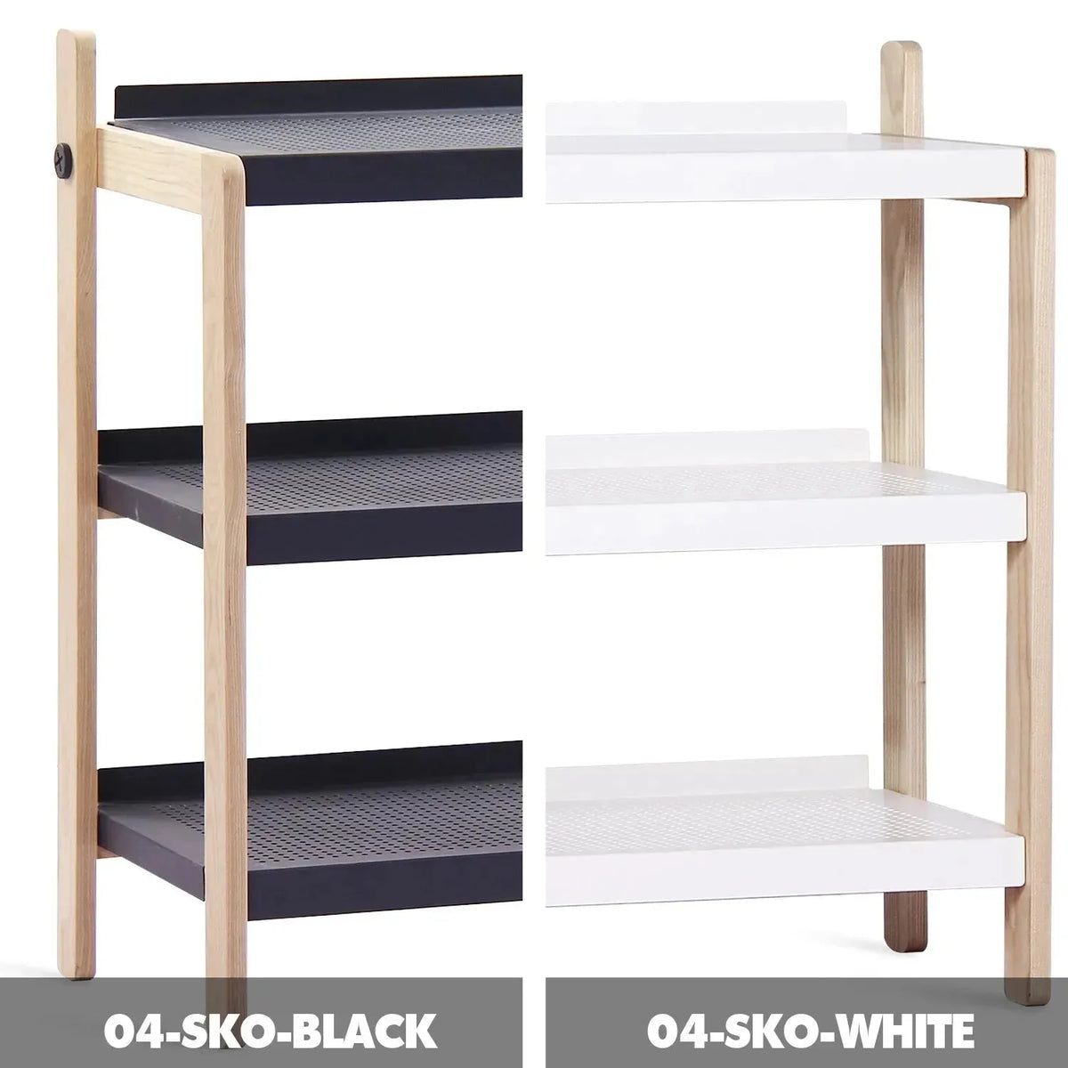 Modern steel shoe shelf sko 3 color swatches.