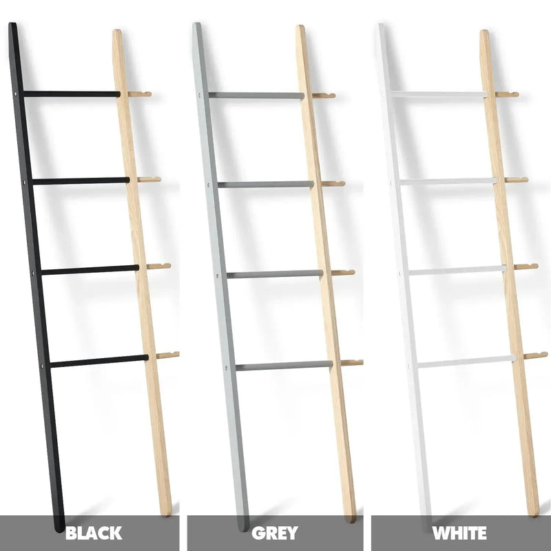 Modern wood tower ladder cloth hanger gonn color swatches.