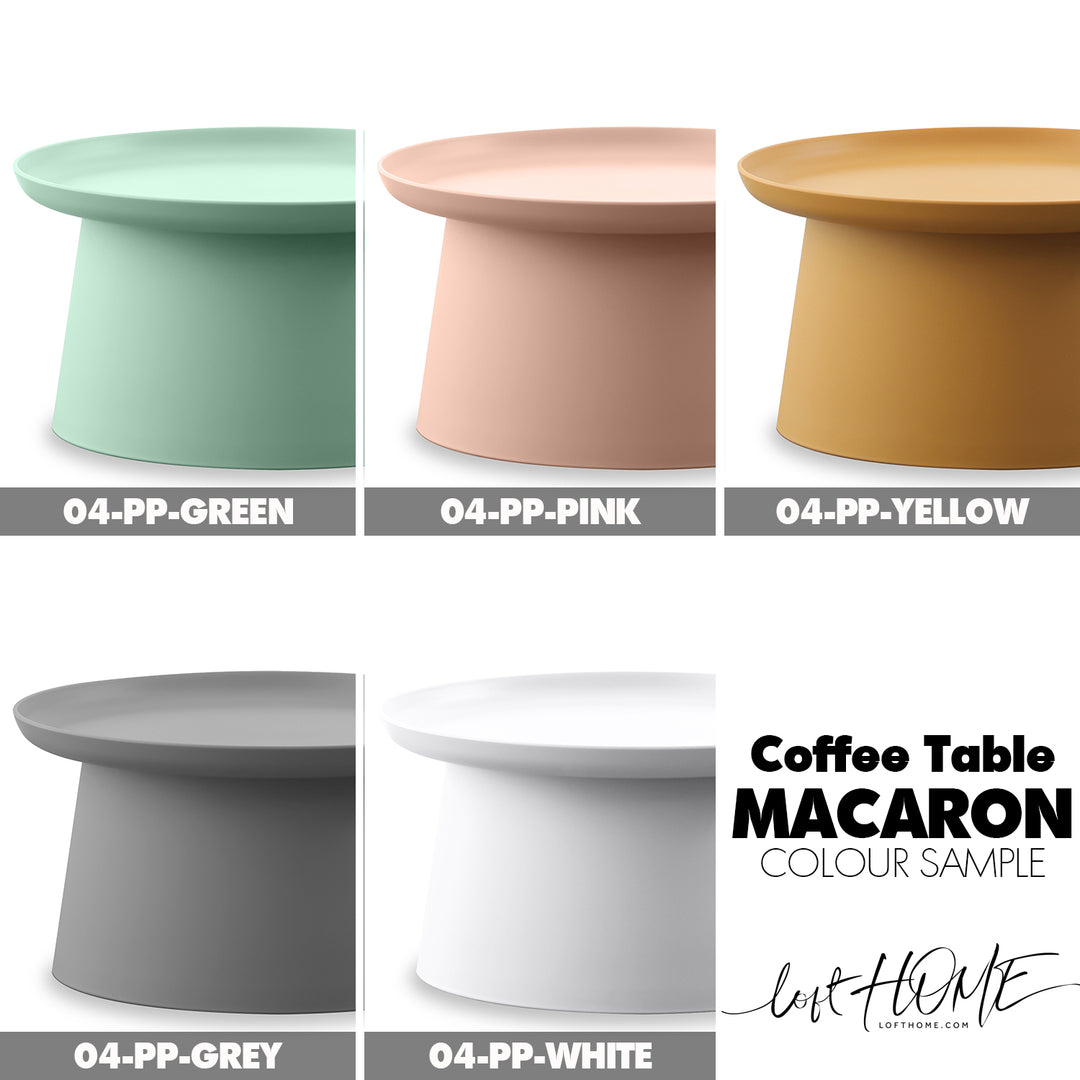 Scandinavian plastic coffee table macaron color swatches.
