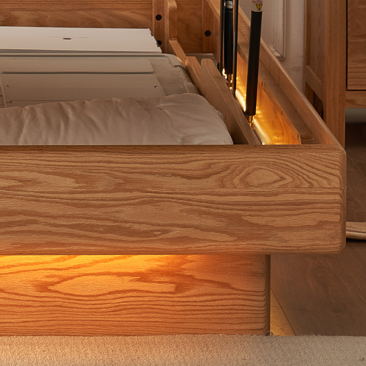 Scandinavian Wood Storage Bed Frame OAKMIST Material Details Chart