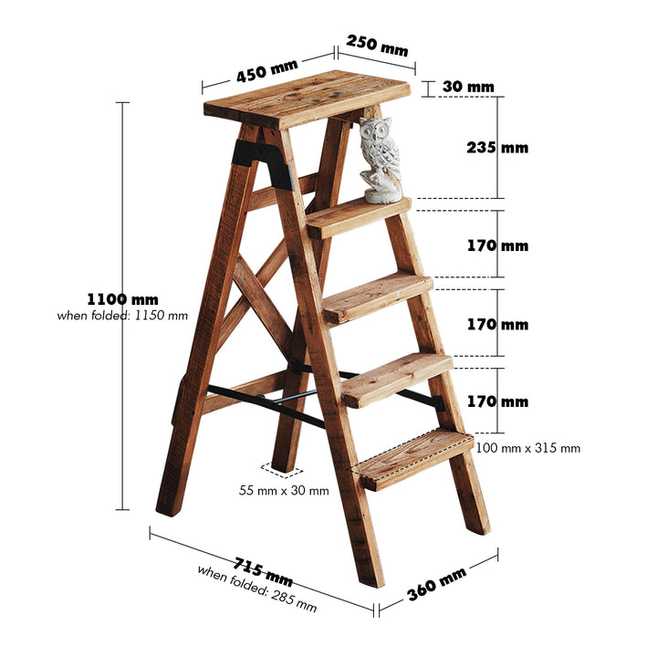 Rustic Elm Wood Ladder ELEVATE ELM Size Chart