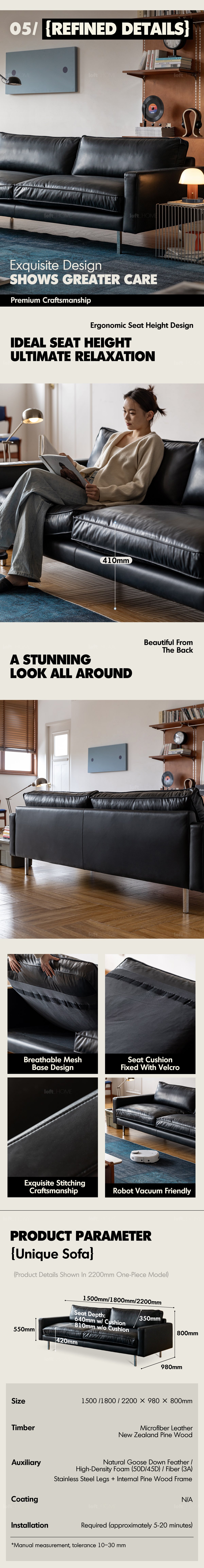 Minimalist Microfiber Leather 3 Seater Sofa UNIQUE Good to Know - 8