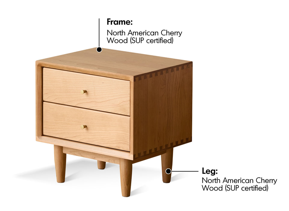Scandinavian Cherry Wood Side Table GREEN Material Details Chart