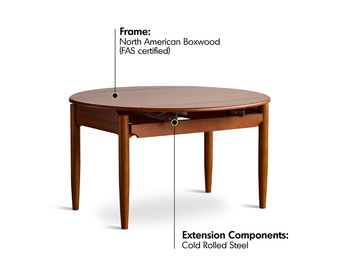 Vintage Boxwood Extendable Dining Table MINIMA Material Details Chart