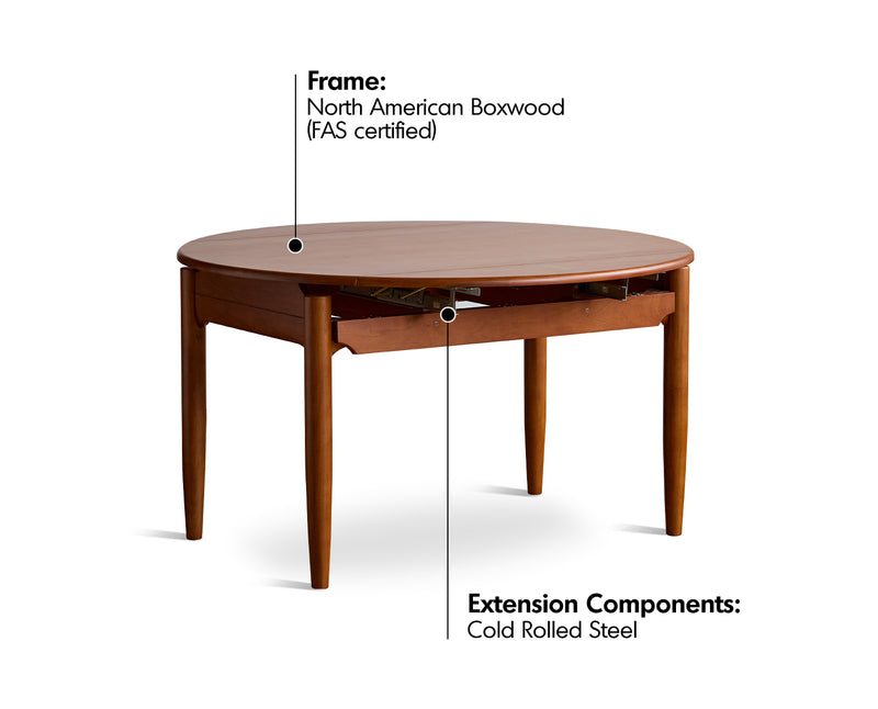 Vintage Boxwood Extendable Dining Table MINIMA Material Details Chart