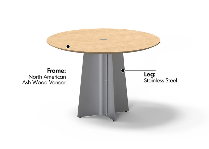 Bauhaus Ash Wood Veneer Stainless Steel Round Dining Table AERI Material Details Chart