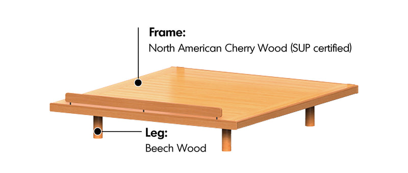 Scandinavian Cherry Wood Platform Bed SMALL Material Details Chart