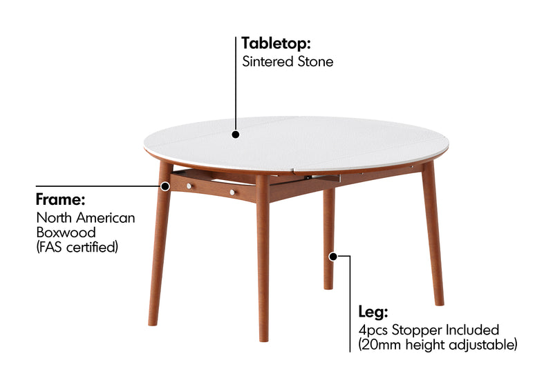 Vintage Sintered Stone Extendable Dining Table MINIMA Material Details Chart