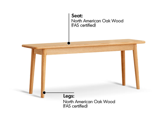 Scandinavian Oak Wood Dining Bench GREEN Material Details Chart