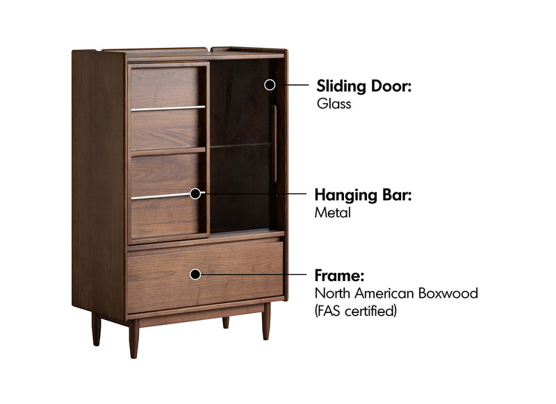 Vintage Walnut Wood Side Cabinet VISTA Material Details Chart