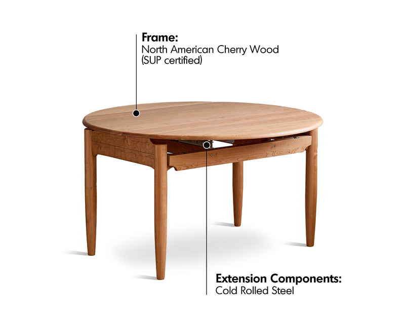Scandinavian Cherry Wood Extendable Dining Table MINIMA Material Details Chart