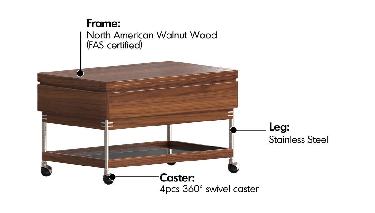 Japandi Walnut Wood Lift-Up Coffee Table SEREN Material Details Chart