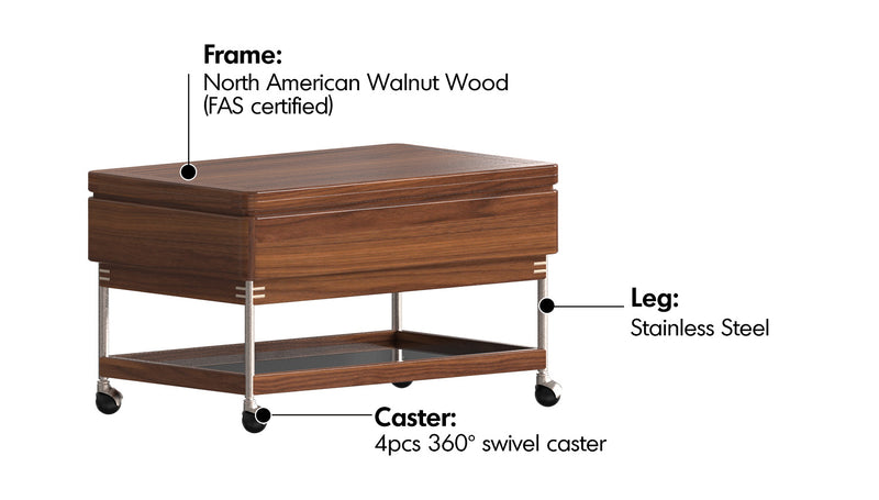 Japandi Walnut Wood Lift-Up Coffee Table SEREN Material Details Chart
