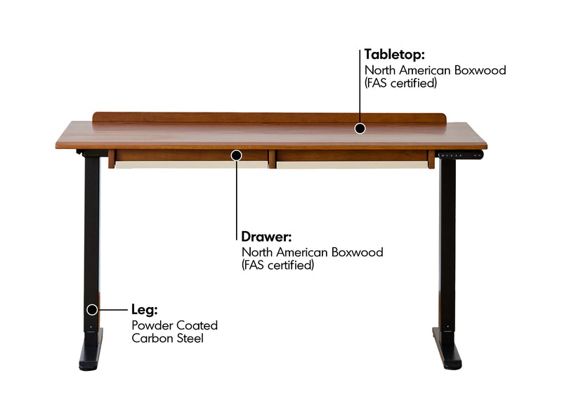 Bauhaus Boxwood Electric Height Adjustable Study Table ELEVATE Material Details Chart