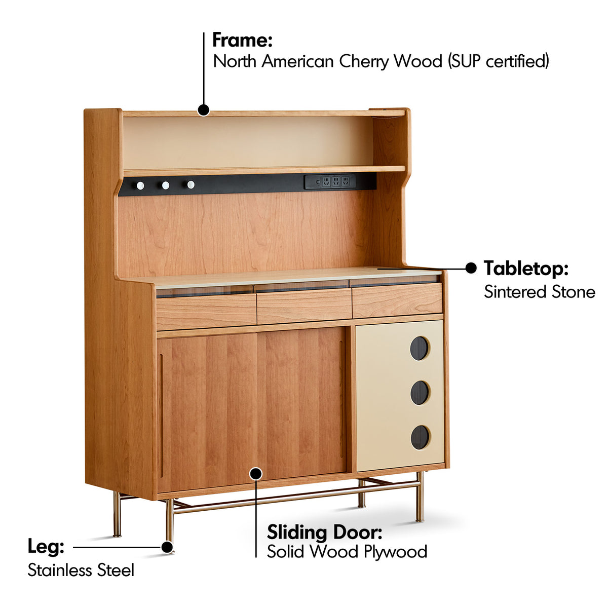Scandinavian Sintered Stone Storage Side Cabinet TIMELESS Material Details Chart