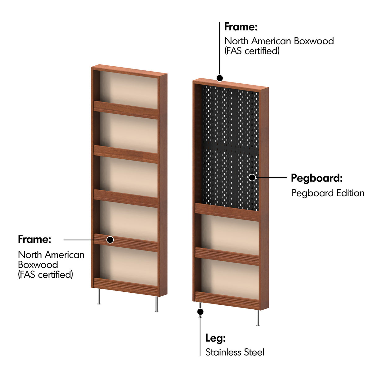 Bauhaus Boxwood Wall Shelf Bookshelf SLIMO Material Details Chart