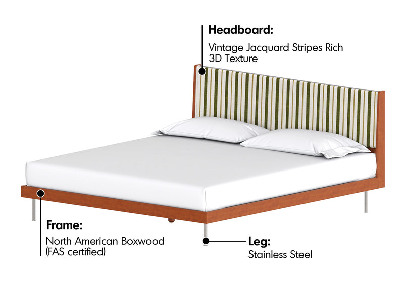 Bauhaus Mixed Weave Fabric Boxwood Bed Frame NICE Material Details Chart