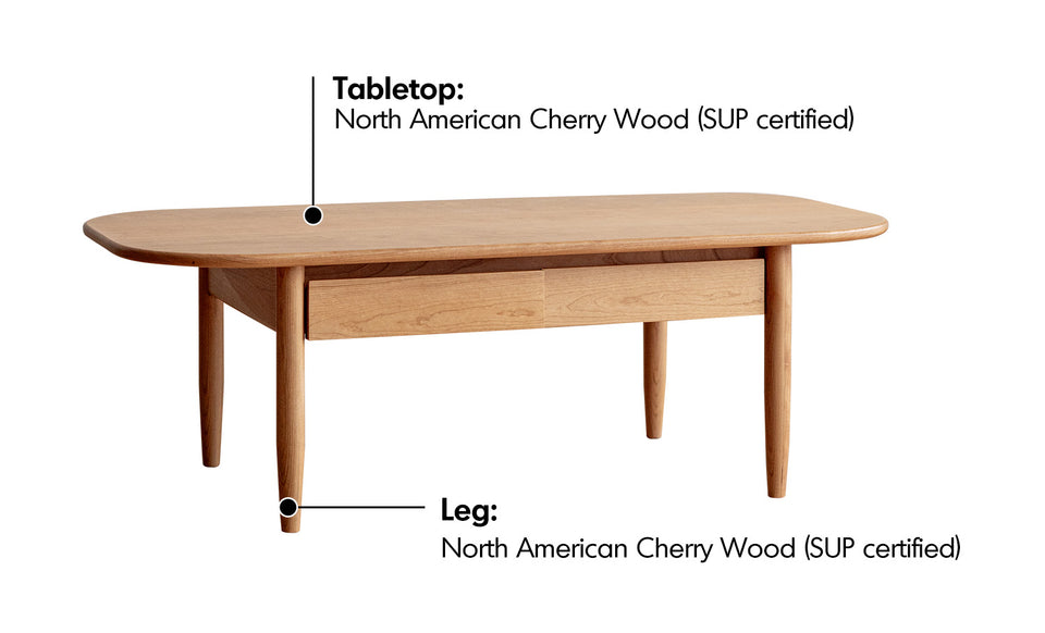 Scandinavian Cherry Wood Coffee Table VISTA Material Details Chart