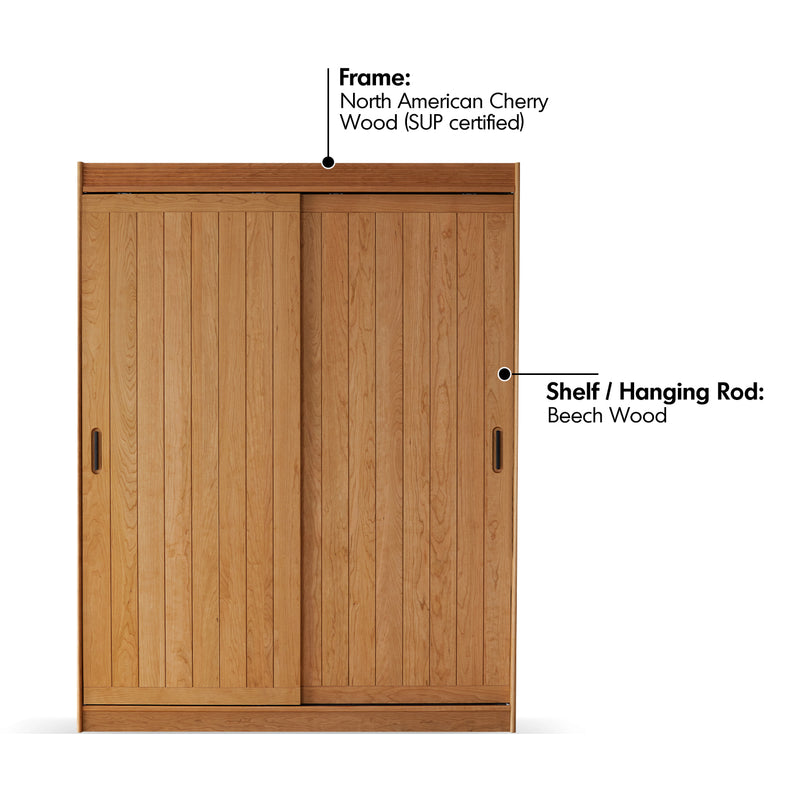 Scandinavian Cherry Wood Sliding Door Wardrobe NAVA Material Details Chart