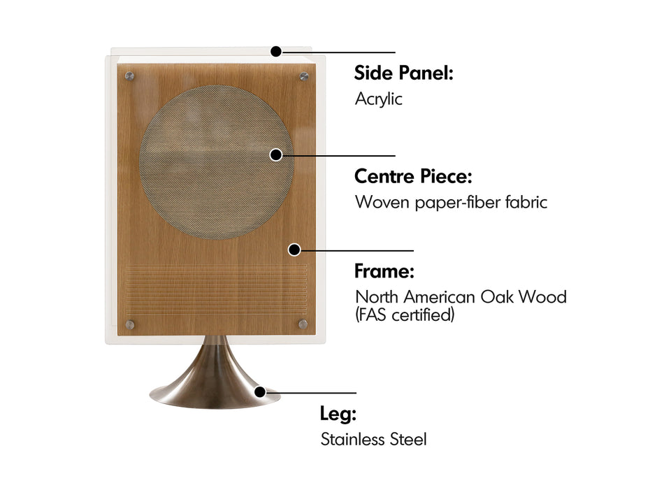 Minimalist Oak Wood Veneer Revolving Side Table MUSE Material Details Chart