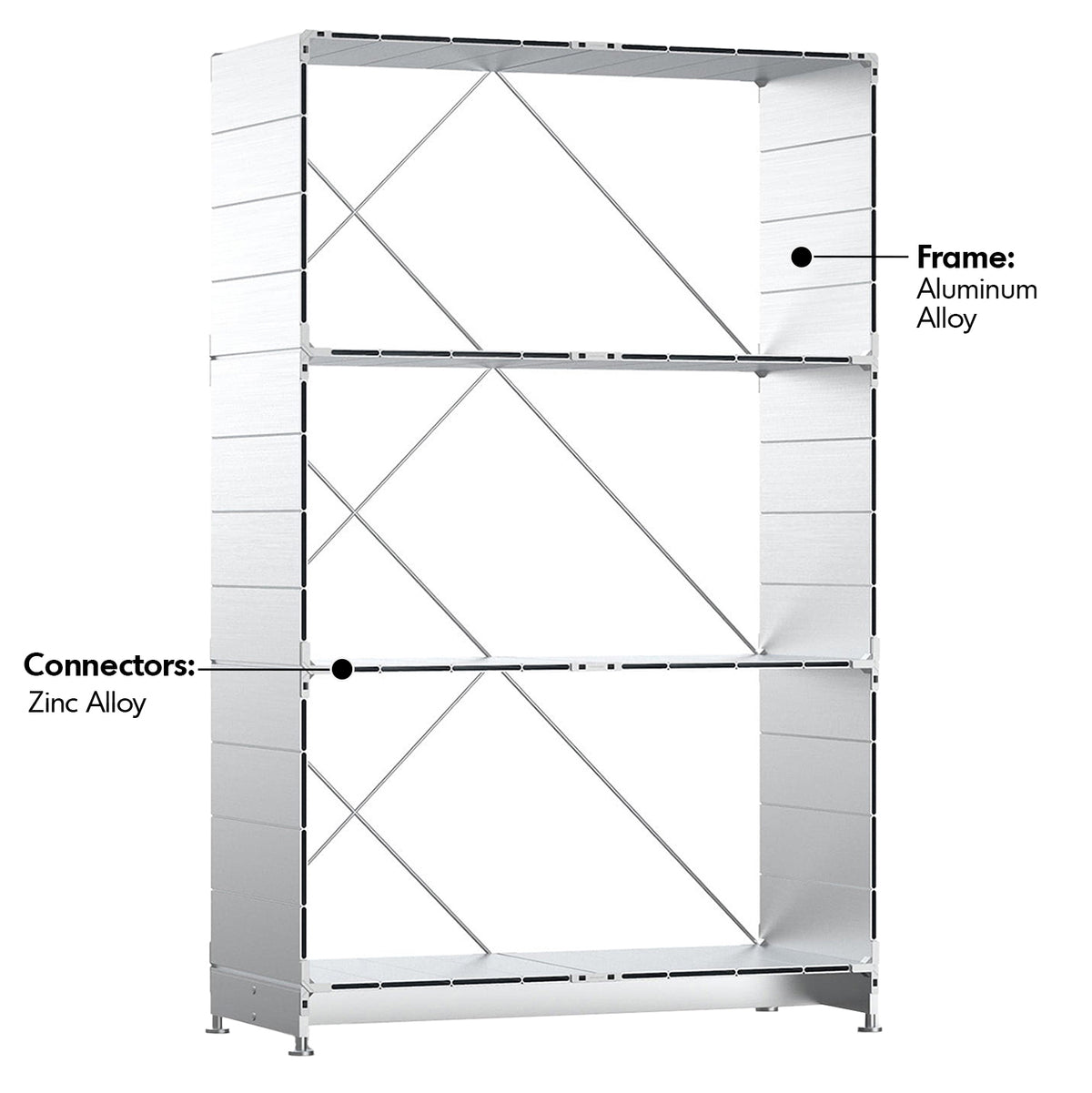 Bauhaus Aluminium Bookshelf CUBE Material Details Chart