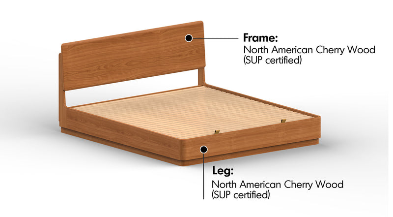 Scandinavian Cherry Wood Lift-Up Storage Bed SQUARE BOX Material Details Chart