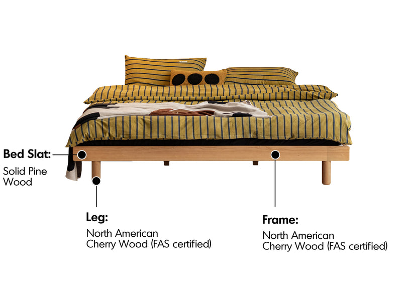Scandinavian Cherry Wood Platform Bed ISLE Material Details Chart