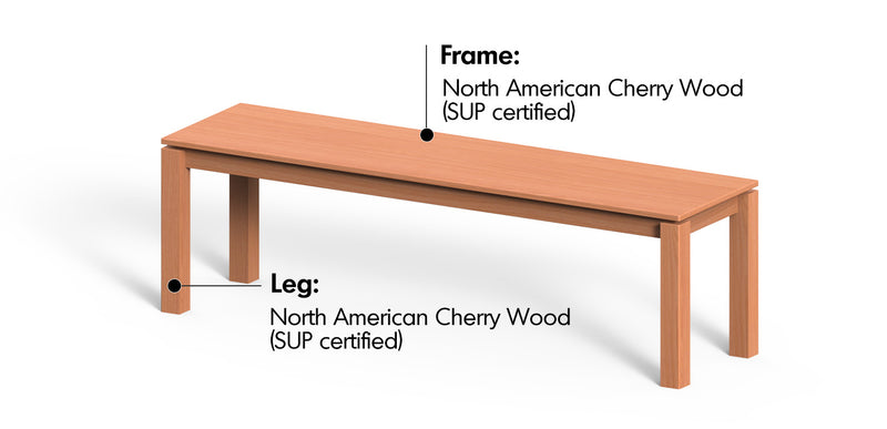 Scandinavian Cherry Wood Dining Bench COASTAL Material Details Chart