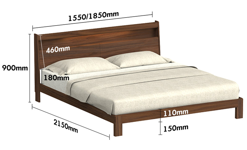 Japandi Walnut Wood Bed ACCOMPANY LIGHT Size Chart