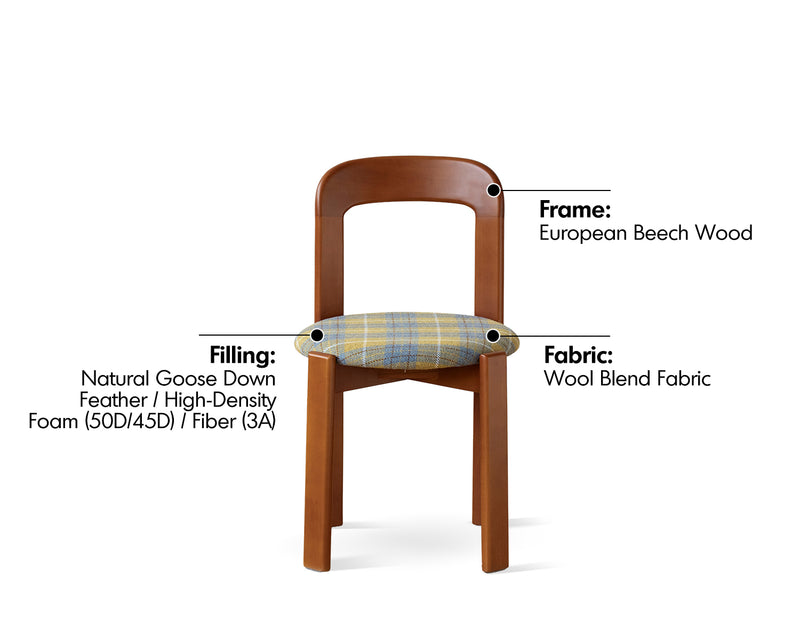 Bauhaus Wool Fabric Beech Wood Dining Chair MEMPHIS Material Details Chart