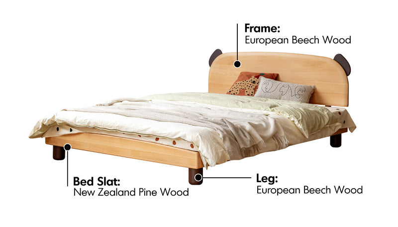 Scandinavian Beech Wood Kids Bed TEDDY Material Details Chart