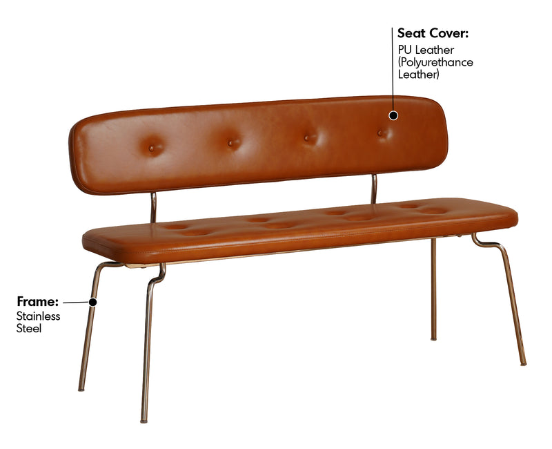 Bauhaus PU Leather Dining Bench With Backrest HERA Material Details Chart