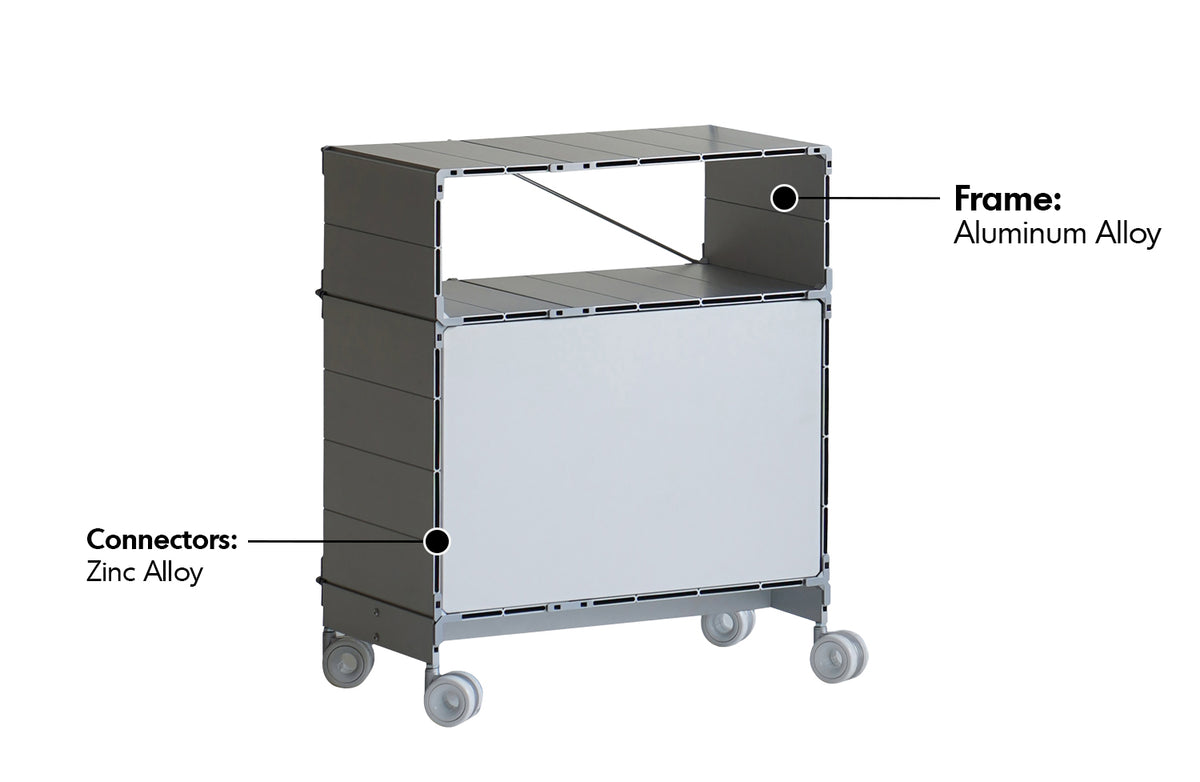 Bauhaus Aluminium Wheeled Trolley Side Table CUBE Material Details Chart