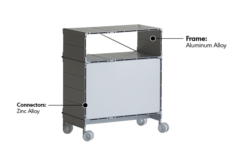 Bauhaus Aluminium Wheeled Trolley Side Table CUBE Material Details Chart