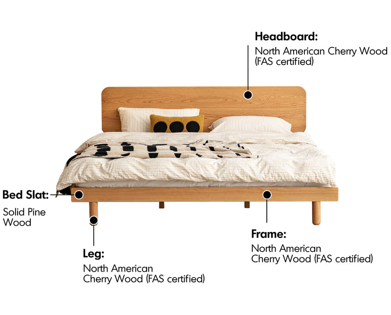 Scandinavian Cherry Wood Bed ISLE Material Details Chart
