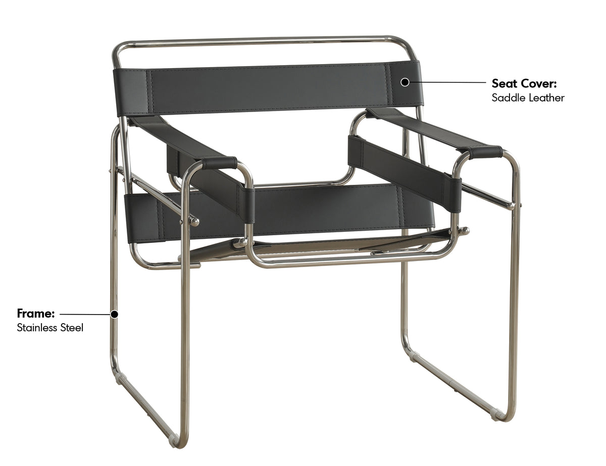 Bauhaus Steel Leather Sofa Chair 1 Seater Sofa WASSILY Material Details Chart