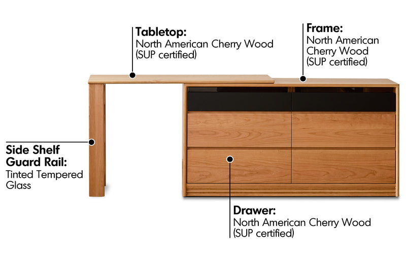 Scandinavian Cherry Wood Dressing Table SHORE Material Details Chart