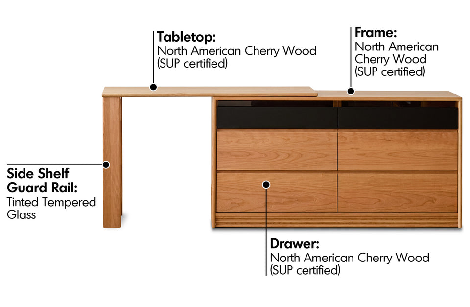 Scandinavian Cherry Wood Dressing Table SHORE Material Details Chart
