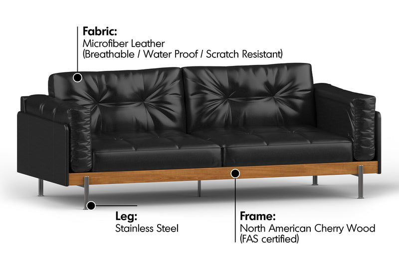 Bauhaus Microfiber Leather 2 Seater Sofa BLACK Material Details Chart