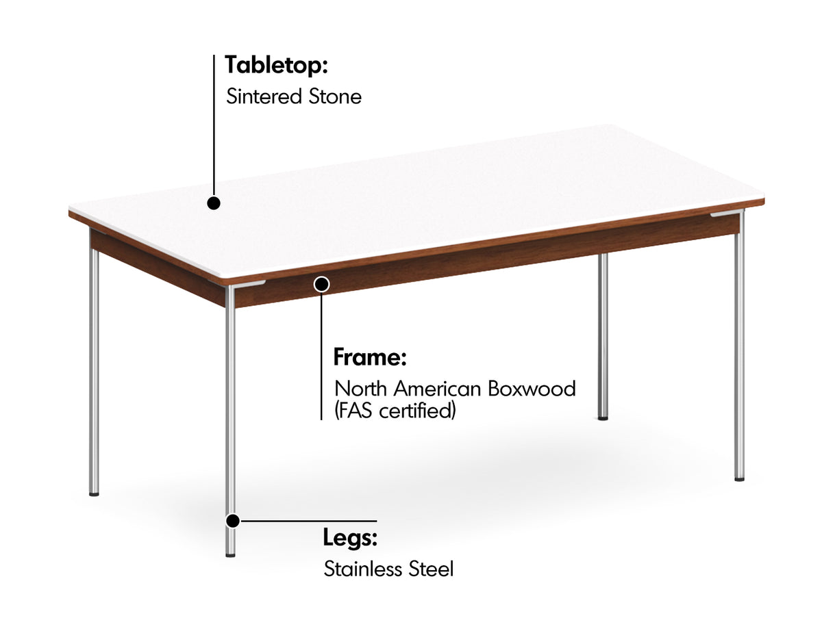 Bauhaus Sintered Stone Boxwood Dining Table PINECONE Material Details Chart