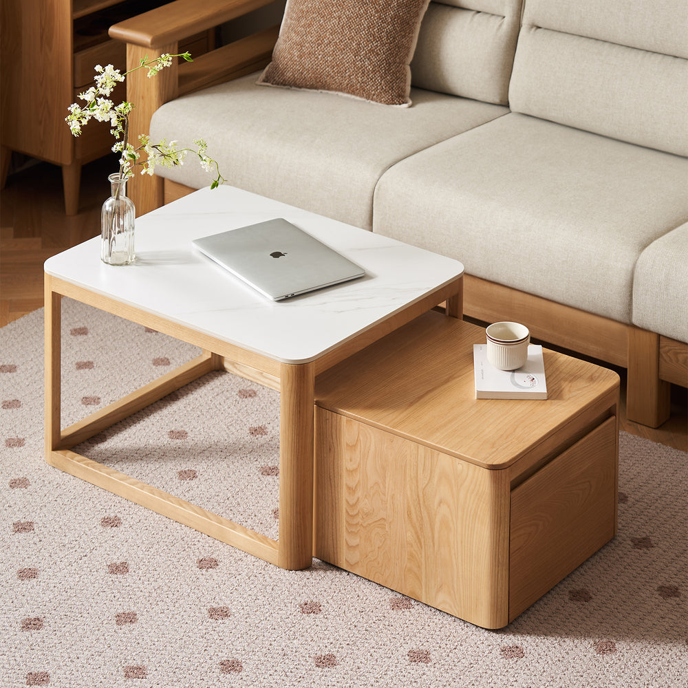 Minimalist ash wood sintered stone coffee table set haven primary product view.