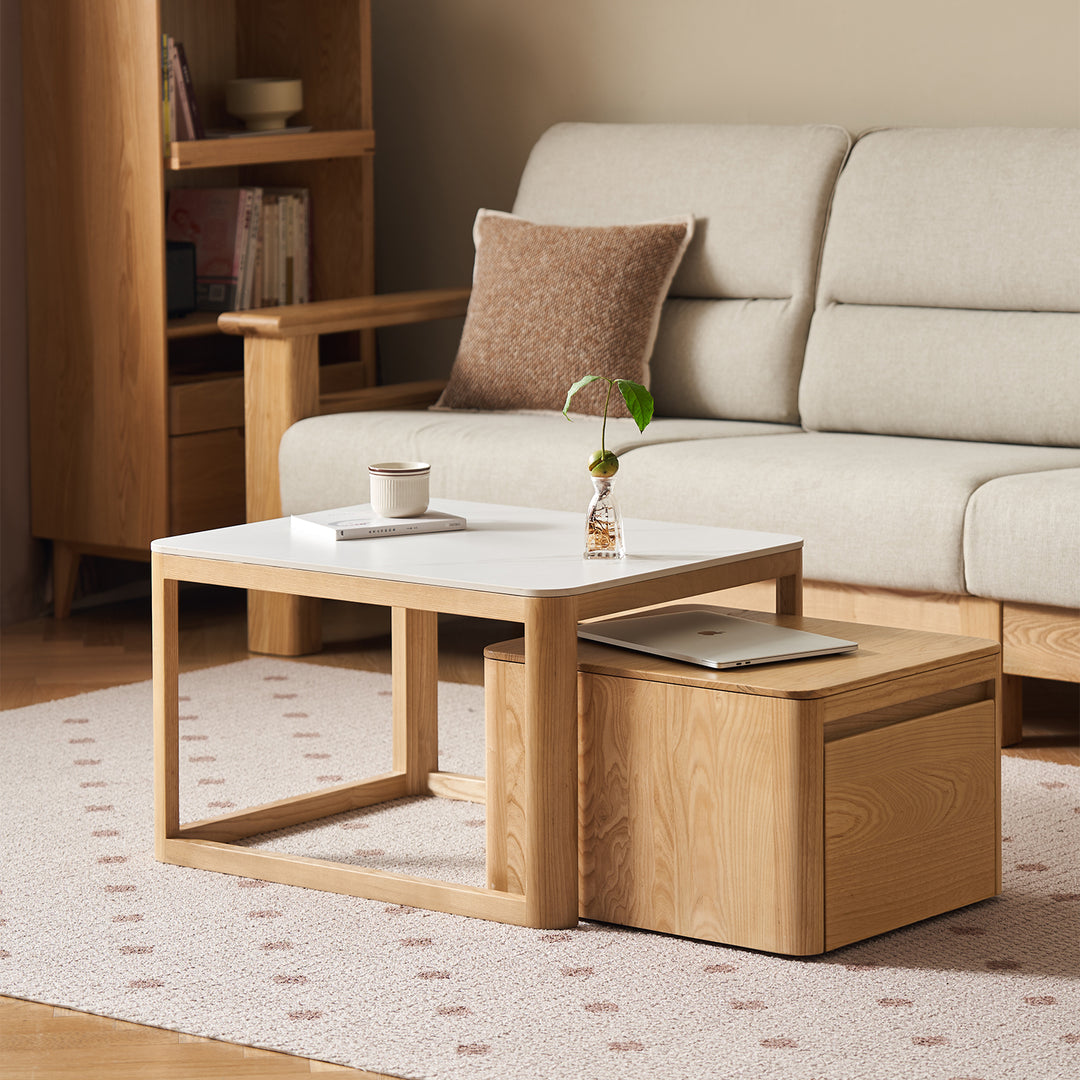 Minimalist ash wood sintered stone coffee table set haven detail 6.