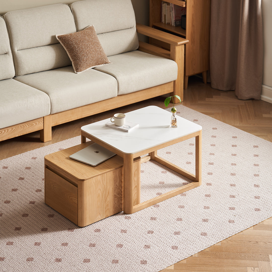 Minimalist ash wood sintered stone coffee table set haven detail 7.