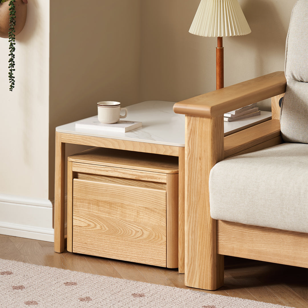 Minimalist ash wood sintered stone coffee table set haven detail 8.